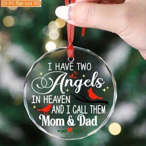 2D Mom & Dad Holiday Christmas Ornament w 2 Cardinals 3"x 3"